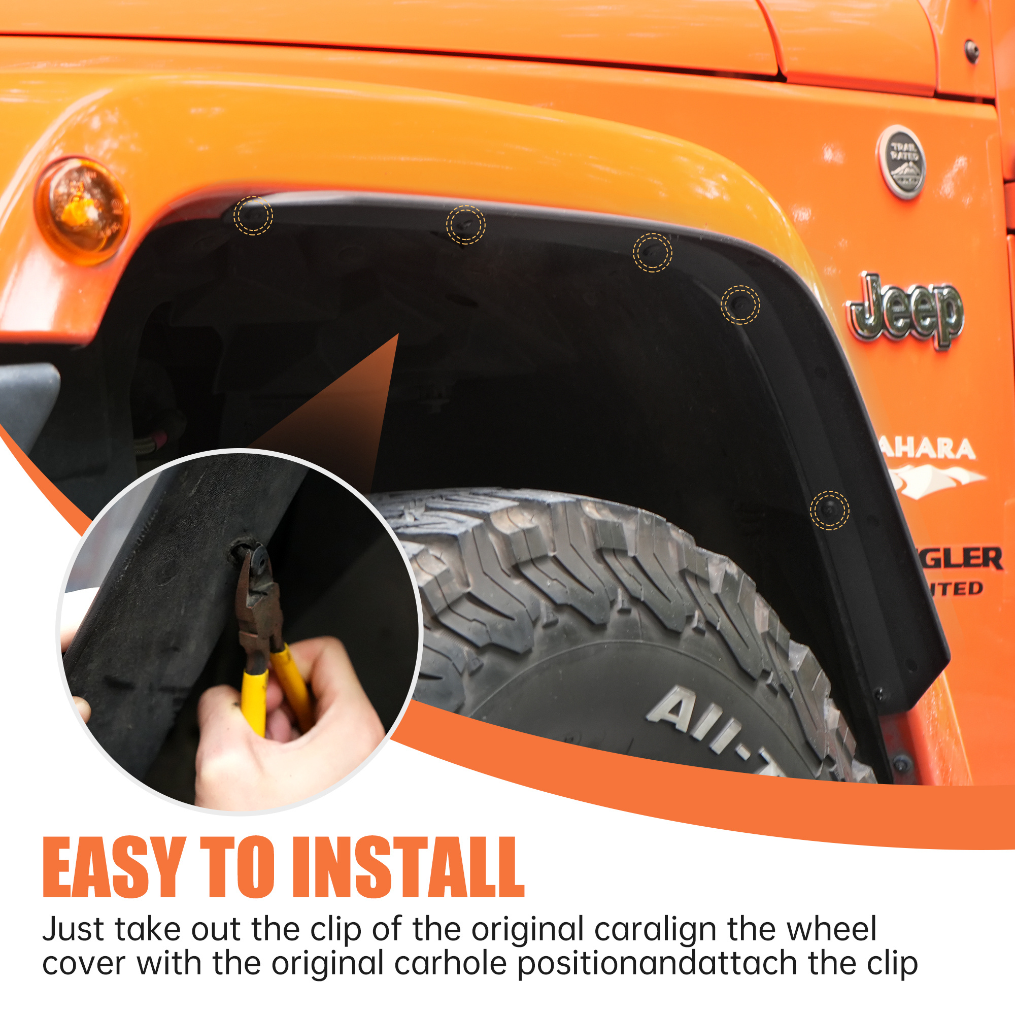 Front & Rear Fender Flares Compatible With 2007-2017 Wrangler JK JKU, Off-Road Wheel Flares Liner 4 PCS - Image 3