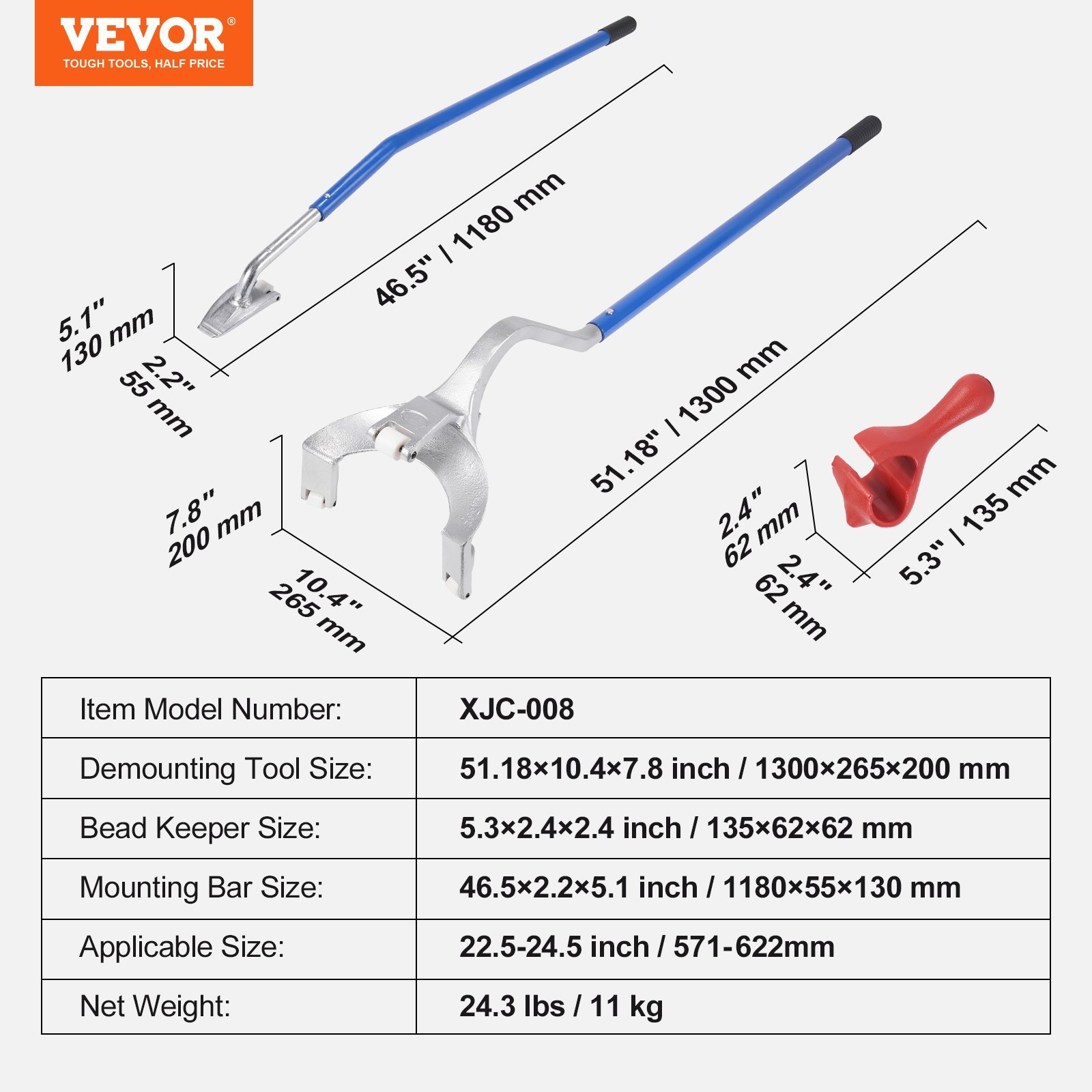 VEVOR Truck Tire Changer Mount Demount 22.5-24.5 In Radial Bias Ply Tubeless Tire - Image 4