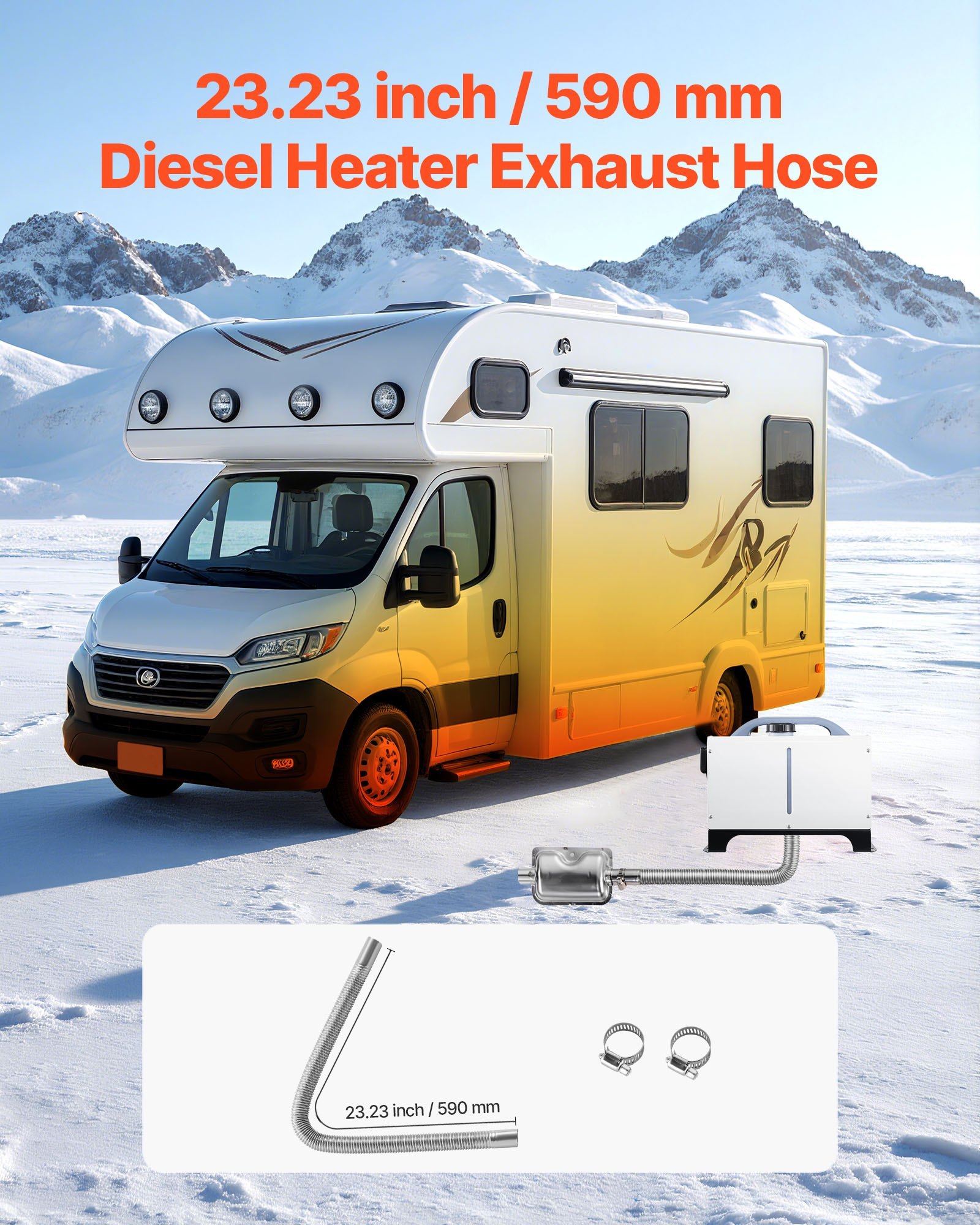 Exhaust Hose, 23.6 Inch Diesel Heater Flexible Exhaust Pipe, Stainless Steel Exhausts Hoses With 2 Hose Clamps, Air Diesel Parking Heater Exhausts Hoses Line For 2KW 5KW 8KW Diesels Heaters - Image 2