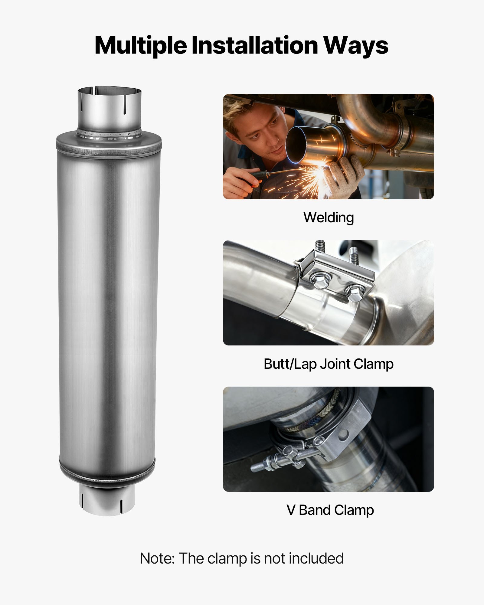 Exhaust Muffler, 4 Inch Inlet & Outlet, 30 Inch Overall Length Stainless Steel Exhaust Tip, Universal Resonator Round Body, High Performance For Trucks, Sedans, Sports Cars, SUVs & Daily Drivers - Image 4