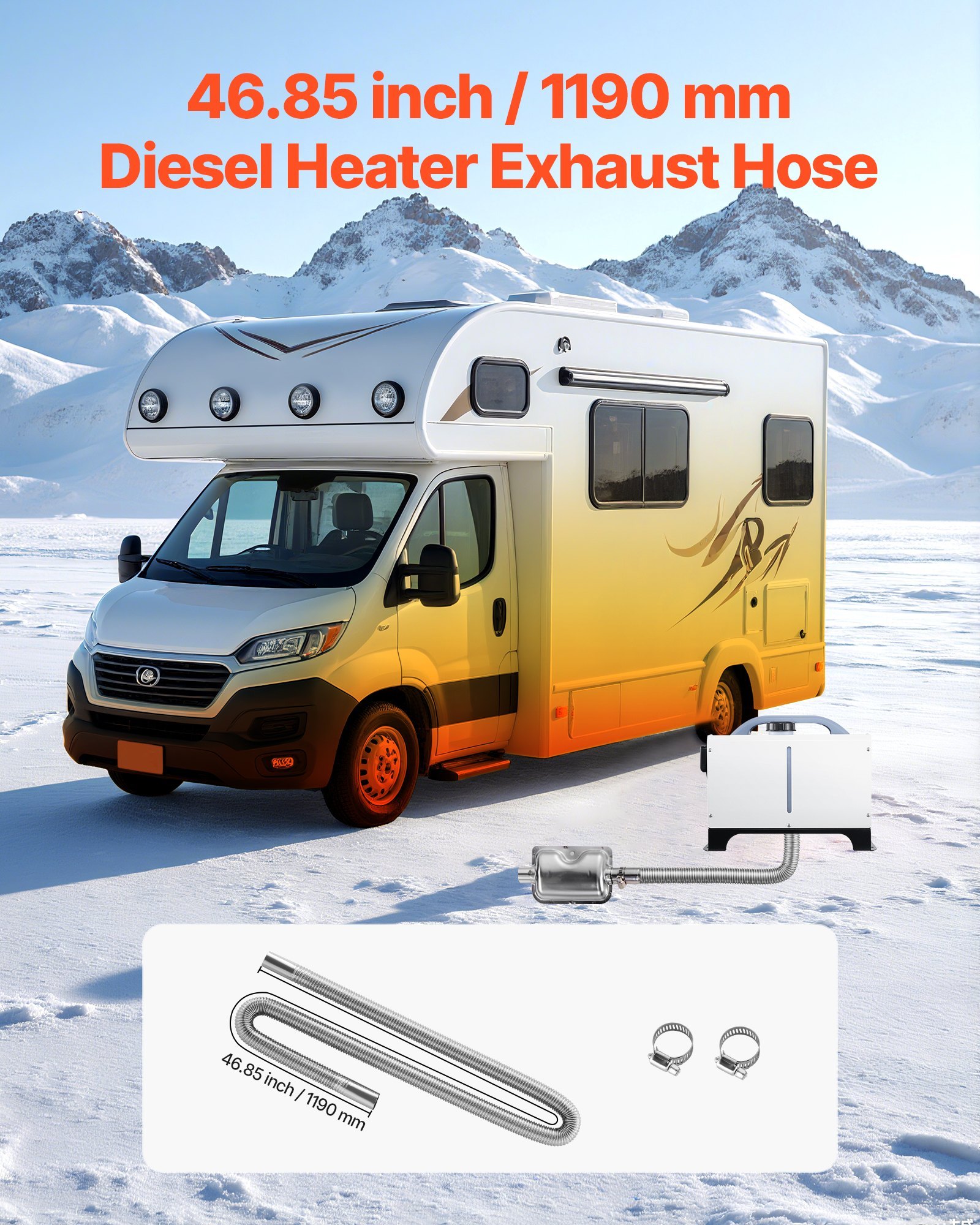 Exhaust Hose, 47.2 Inch Diesel Heater Flexible Exhaust Pipe, Stainless Steel Exhausts Hose With 2 Hose Clamps, Exhausts Hoses Kit Diesel Heater Accessories For 2KW 5KW 8KW Diesels Heaters - Image 2
