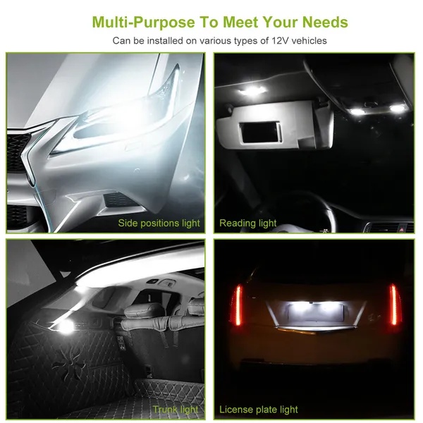 10PCS T10 LED Bulbs 194 LED Lights 12V 1W 5730 Xenon White Wedge Base LED Replacement Bulbs For License Plate Parking Position Interior Lights - Image 5