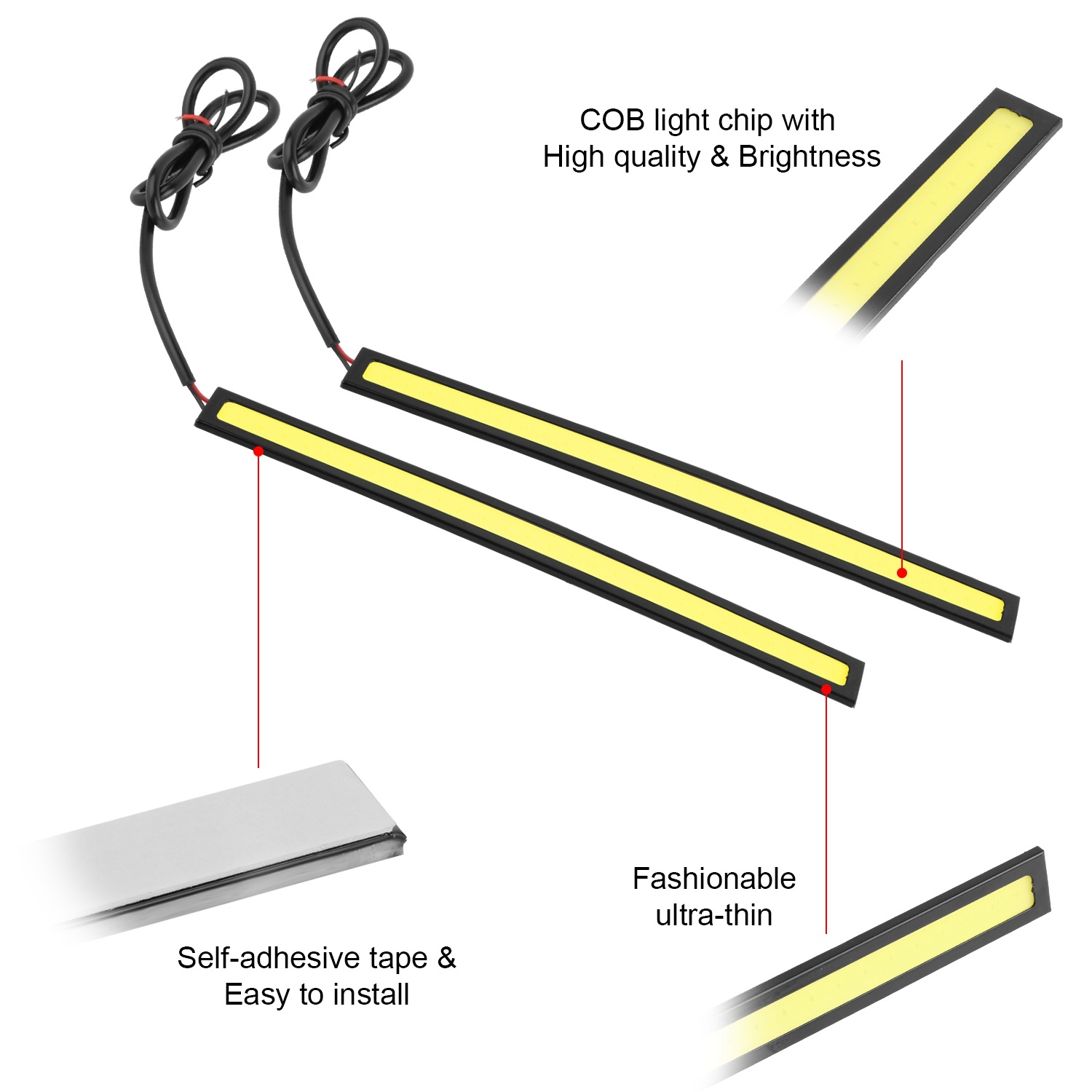2Pcs LED Daytime Running Lights Car LED COB DRL Fog Lights IP45 Waterproof LED Strip Fog Day Driving Lamp Sticker For 12V Car Interior Exterior Use - Image 10