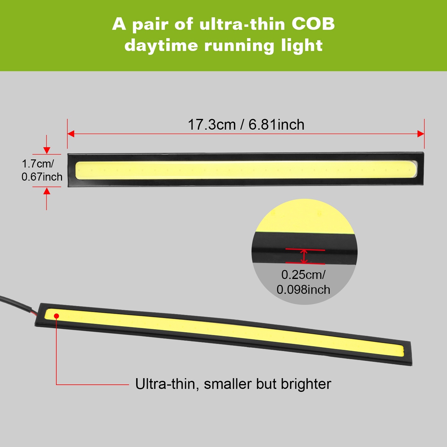 2Pcs LED Daytime Running Lights Car LED COB DRL Fog Lights IP45 Waterproof LED Strip Fog Day Driving Lamp Sticker For 12V Car Interior Exterior Use - Image 2